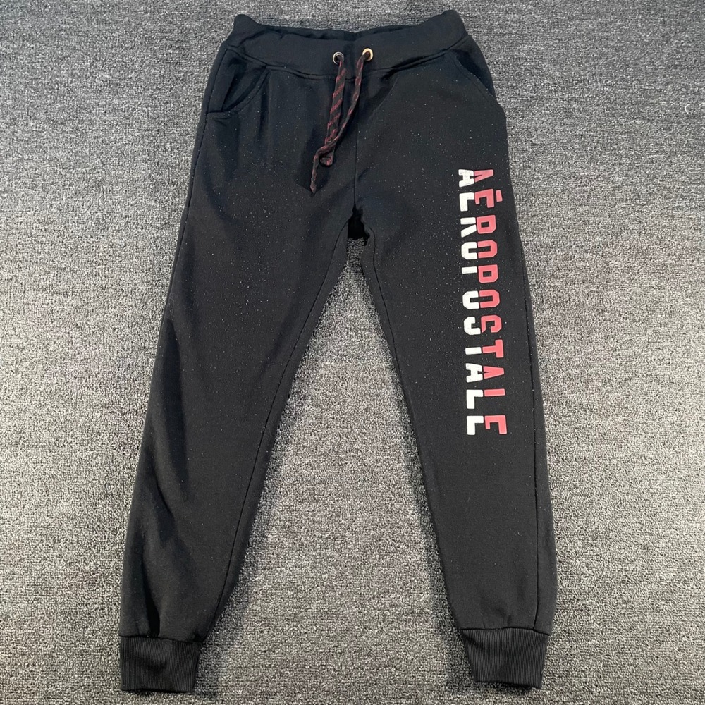 Aeropostale Jogger Sweatpants Womens Medium Black Good Fleece Graphic Logo